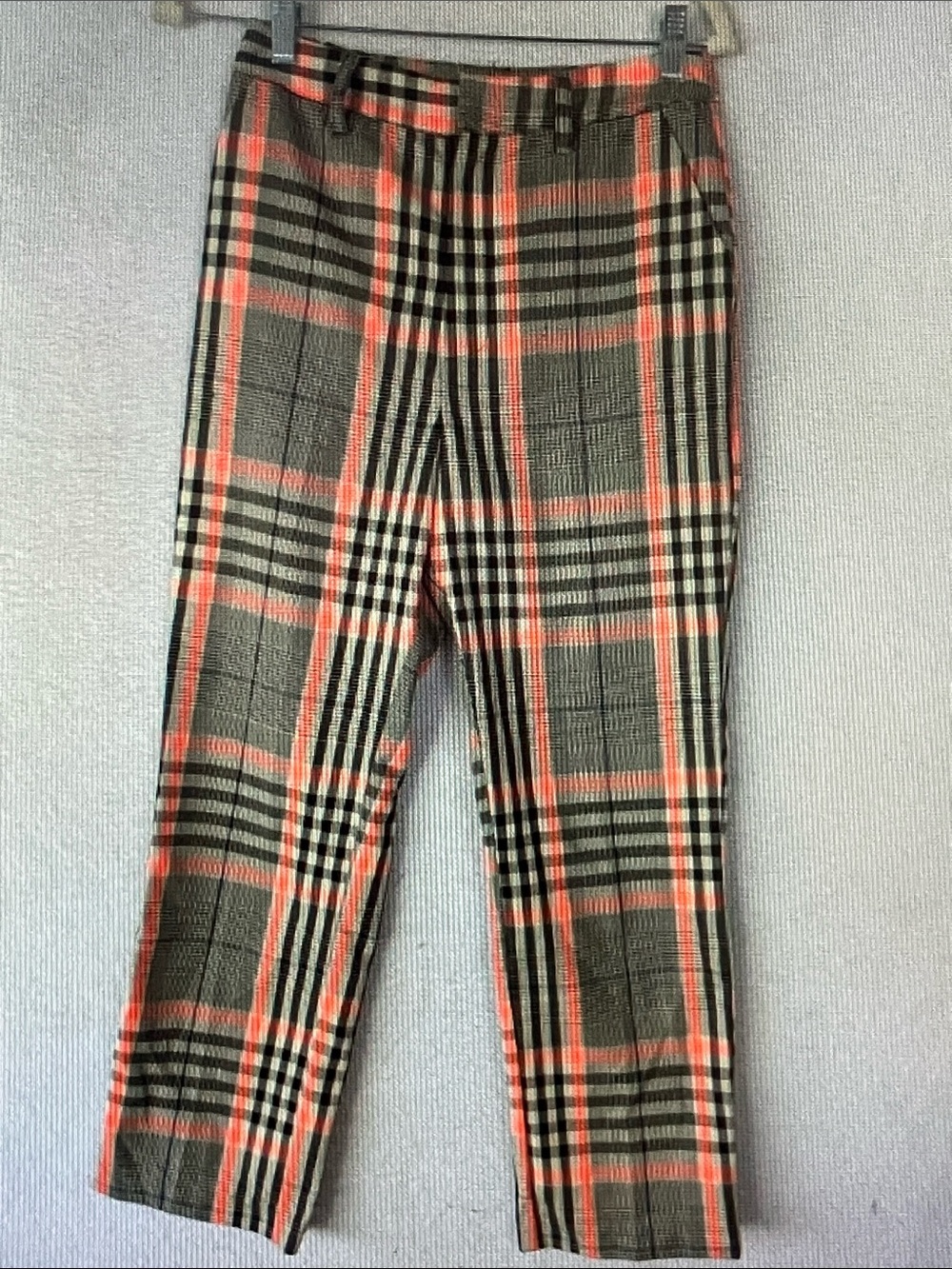 GREY LAB Black, Gray & Orange Plaid Trousers